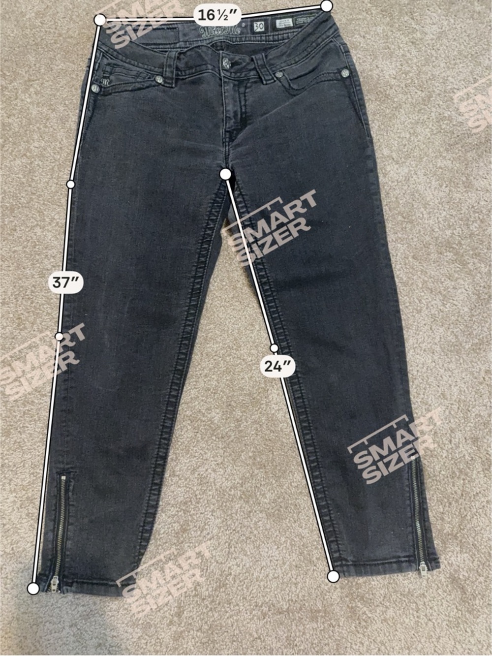 Miss Me Black Mid Rise Cropped Skinny Ankle Zip Jeans - size 30. B9 - Picture 8 of 8